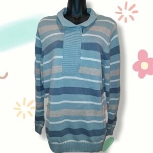Liz Claiborne Blue and Gray Striped Sweater